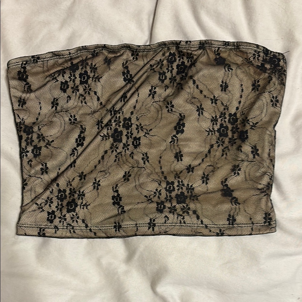Black Lace Floral Tube Top